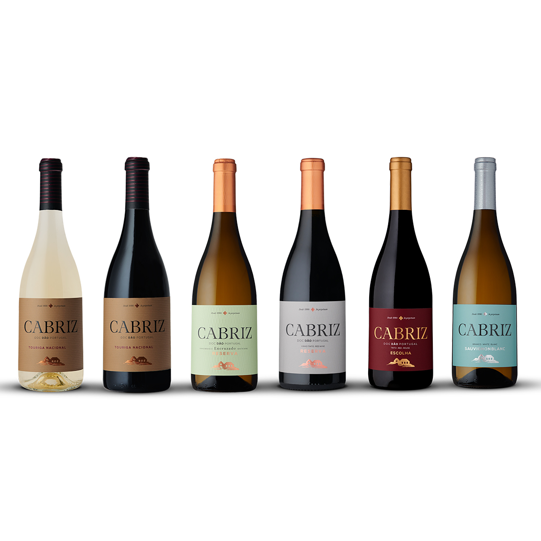 Pack Noites misteriosas: Seis garrafas de vinho Cabriz de vários tipos.